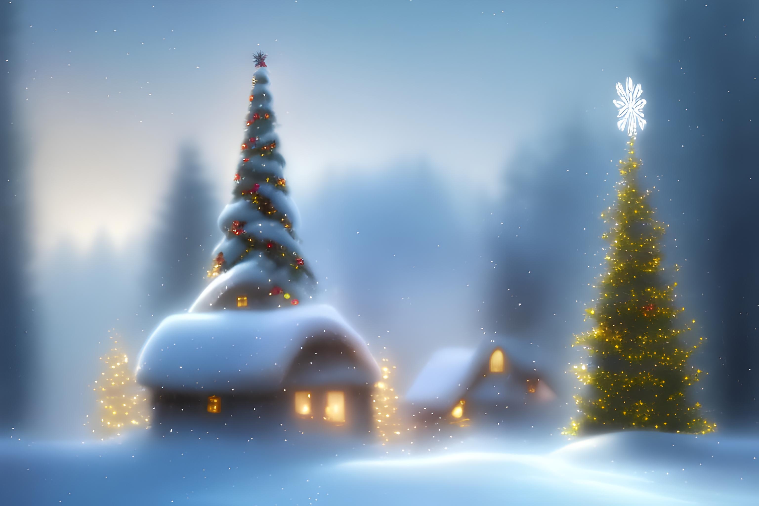 A beautiful Merry Christmas themed festive night scene in winter ...